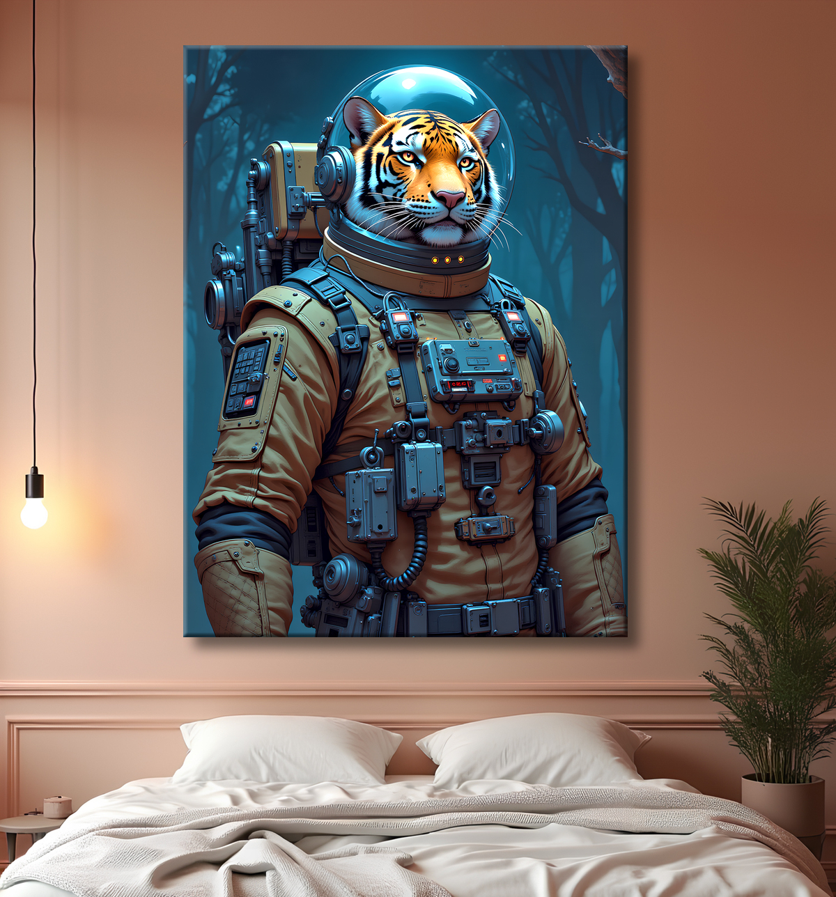 Tableau tigre astronaute - Décoration murale animale originale avec decor