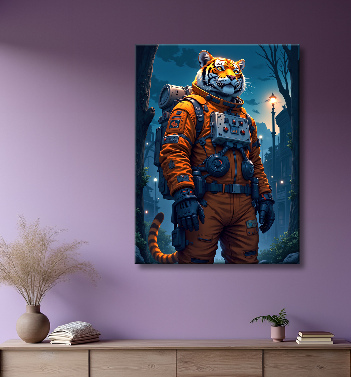 Tableau tigre astronaute - Décoration murale animale originale avec decor