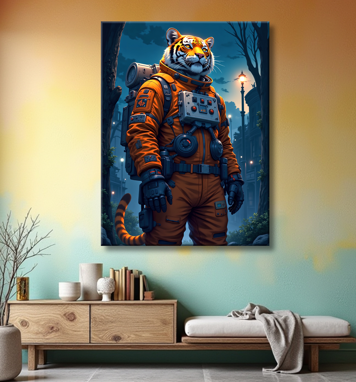 Tableau tigre astronaute - Décoration murale animale originale avec decor