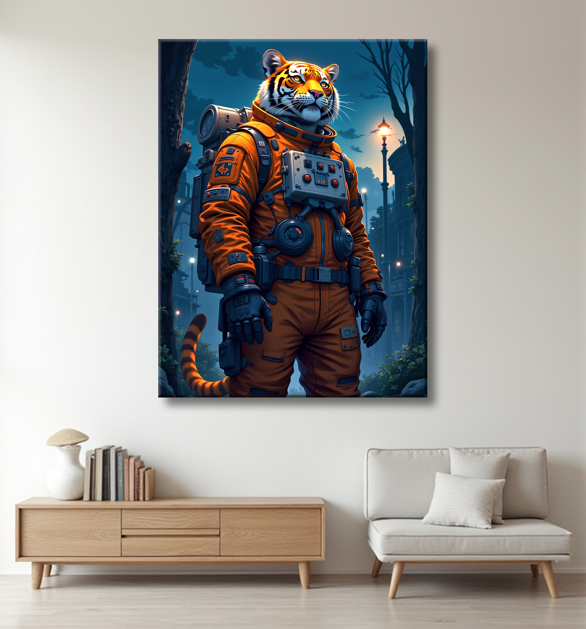 Tableau tigre astronaute - Décoration murale animale originale avec decor