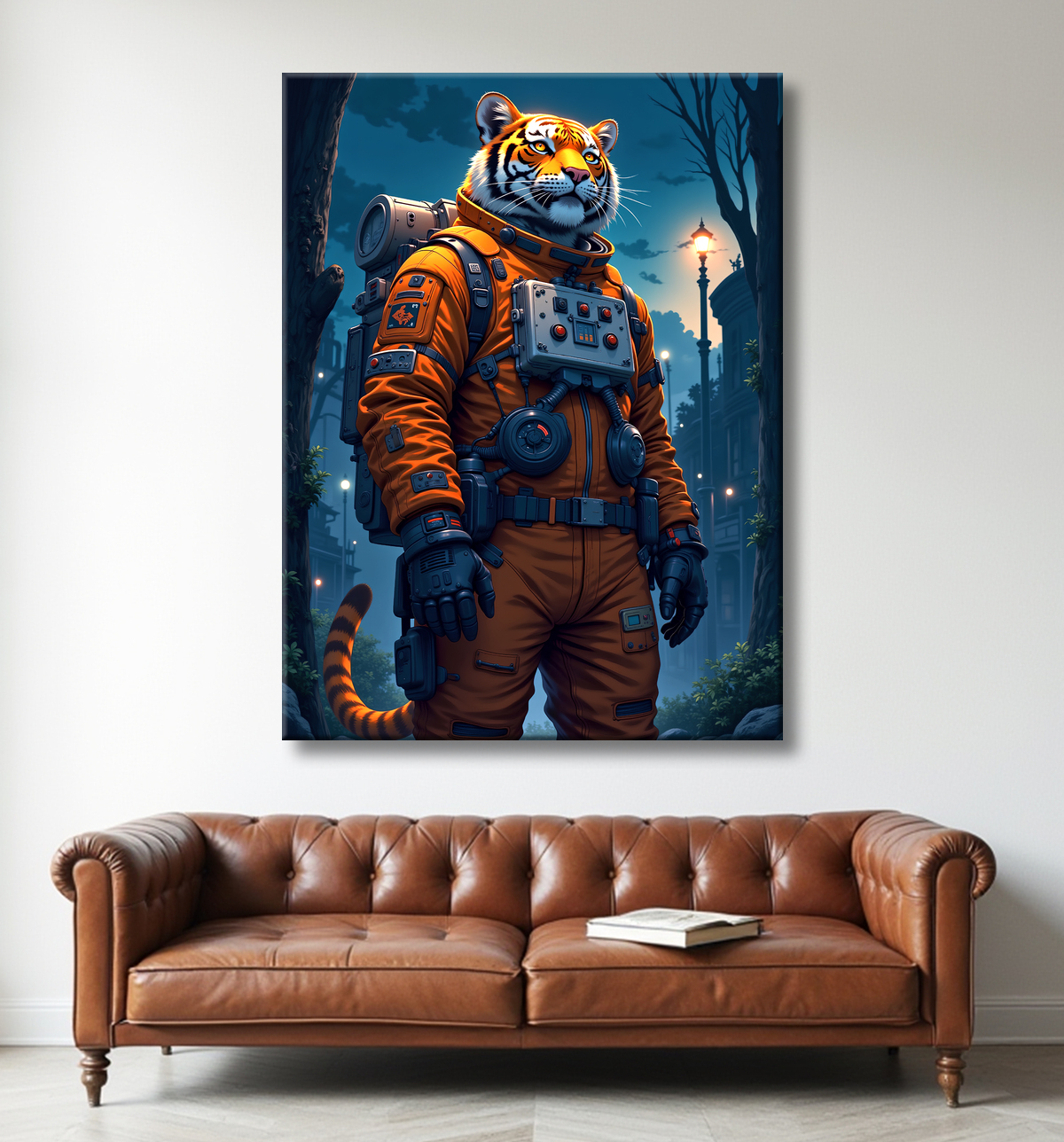 Tableau tigre astronaute - Décoration murale animale originale avec decor