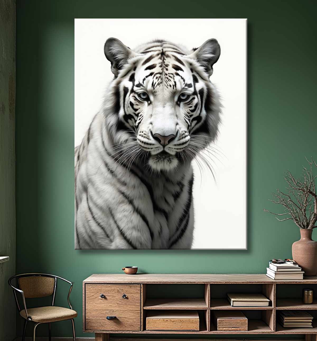 Tableau tigre blanc sur fond clair - Photo d'art décorative avec decor