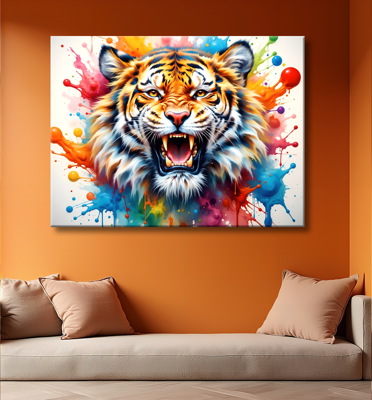 Tableau tigre pop art - Explosion de couleurs et style graphique avec decor
