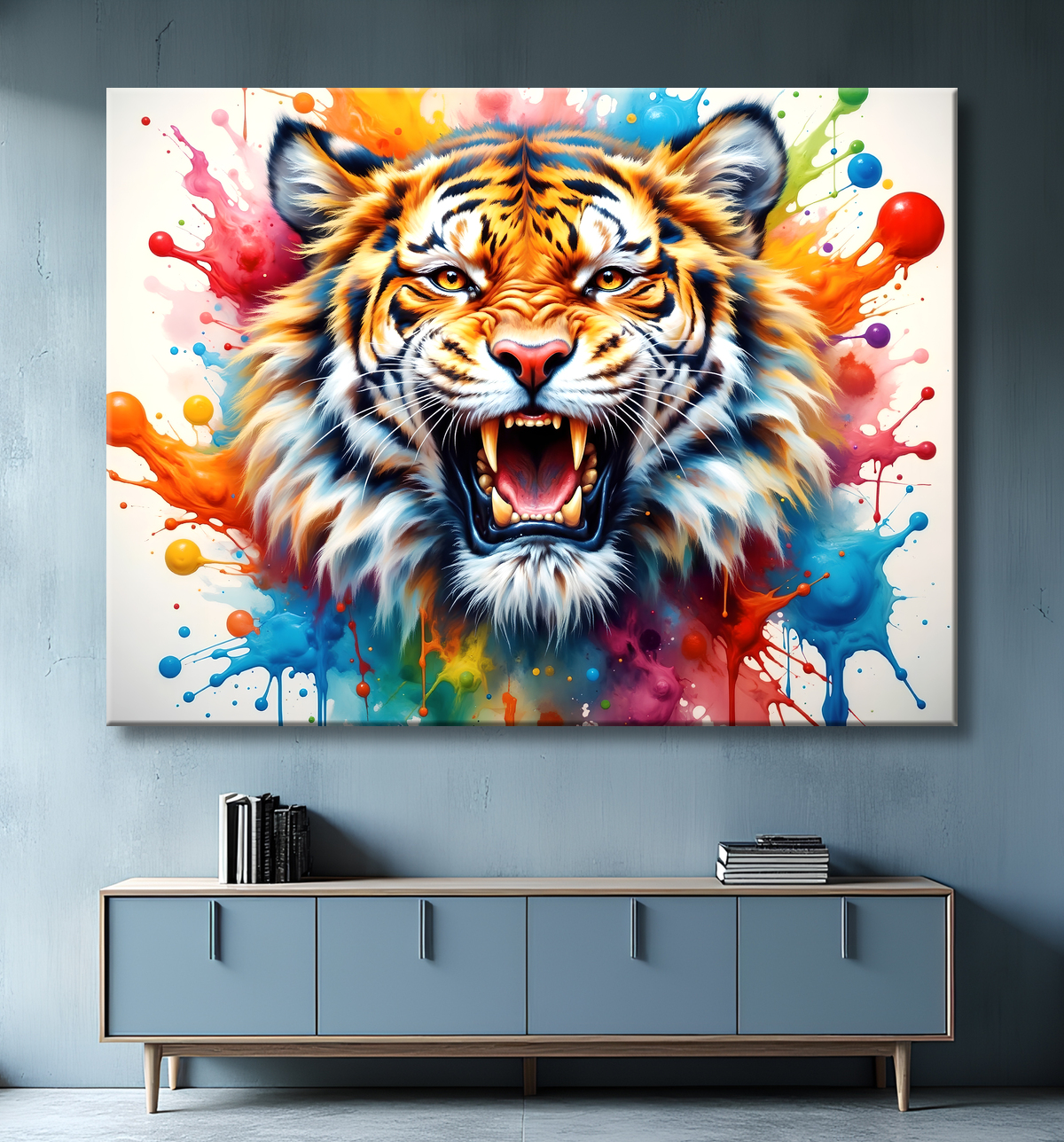 Tableau tigre pop art - Explosion de couleurs et style graphique avec decor
