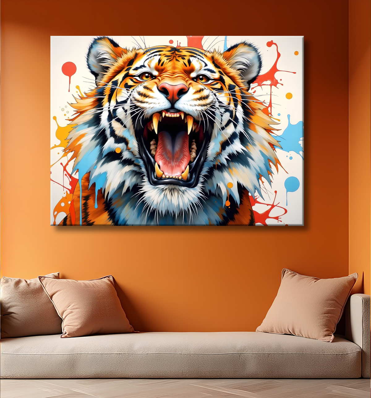 Tableau tigre pop art - Explosion de couleurs et style graphique avec decor