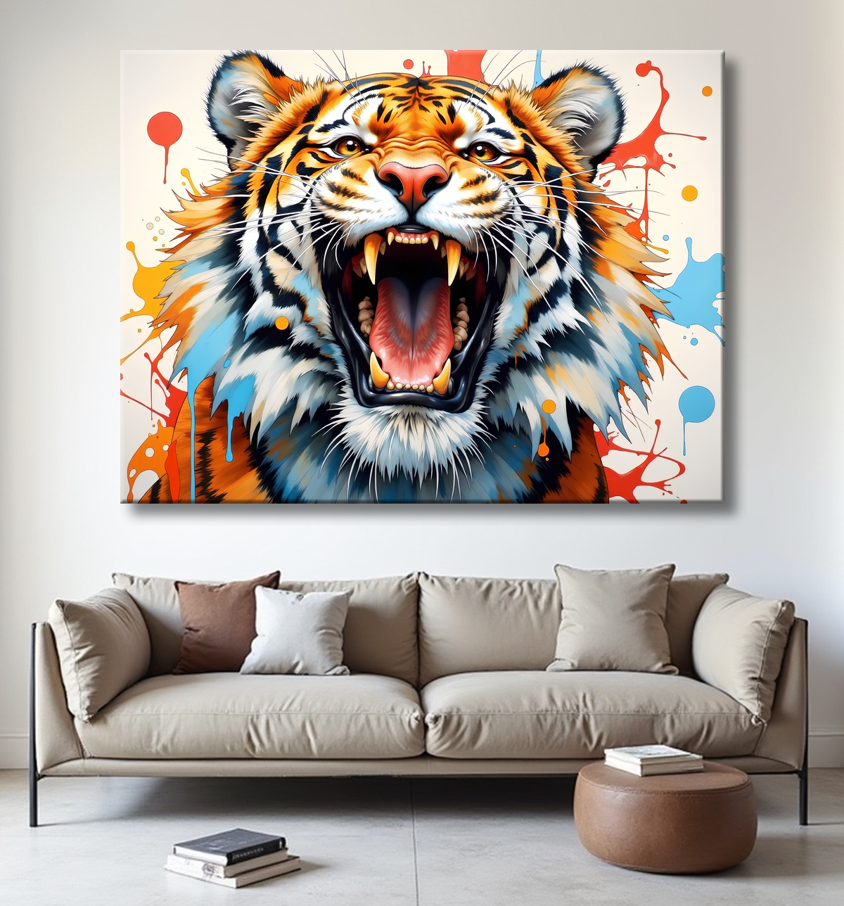 Tableau tigre pop art - Explosion de couleurs et style graphique avec decor