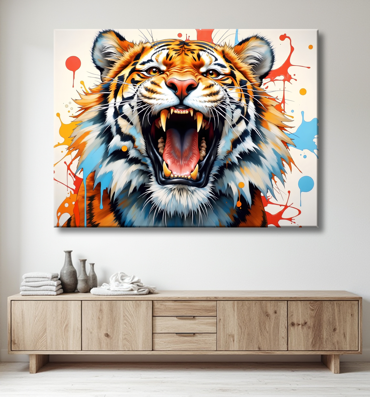 Tableau tigre pop art - Explosion de couleurs et style graphique avec decor