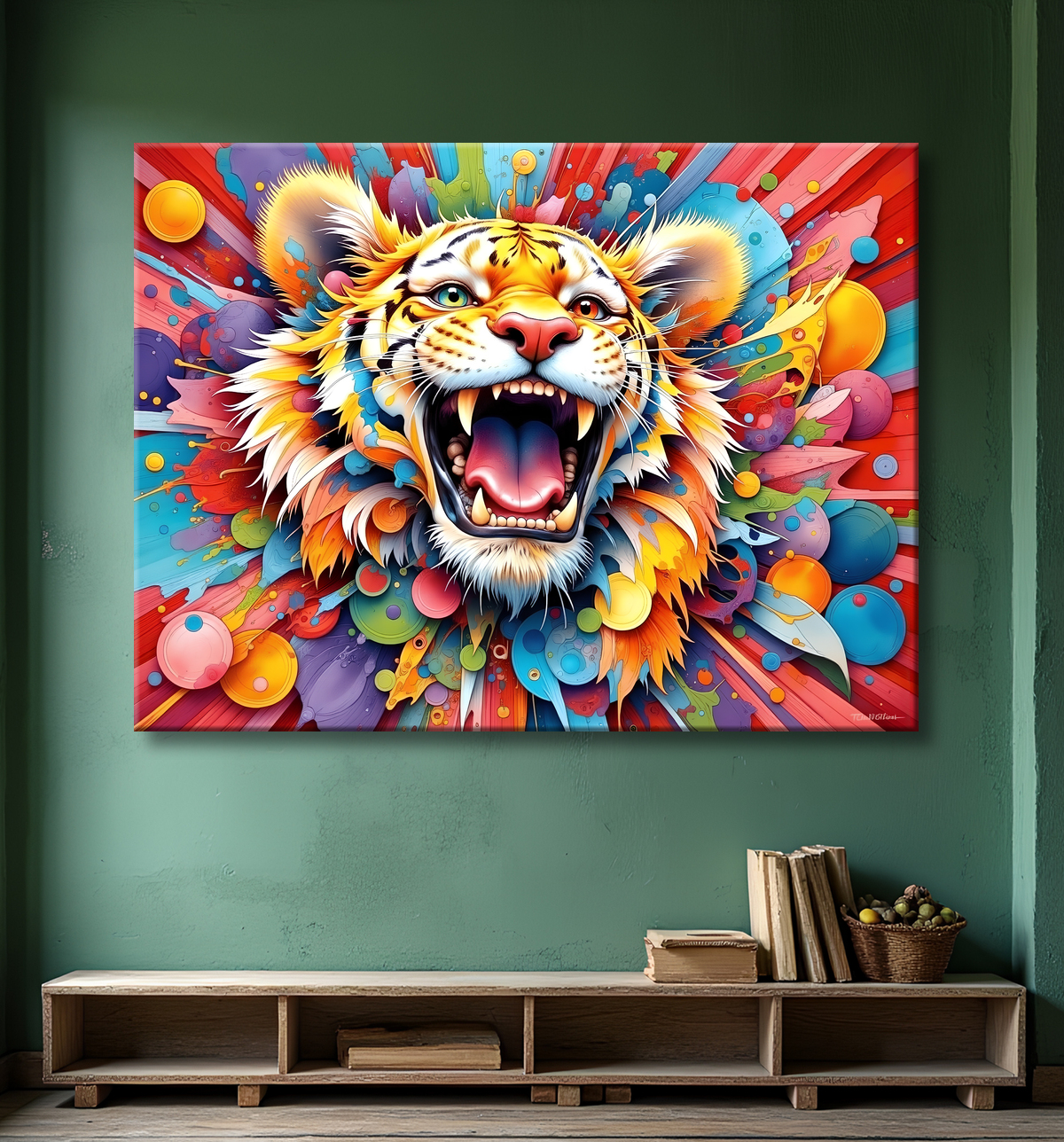 Tableau tigre pop art - Explosion de couleurs et style graphique avec decor