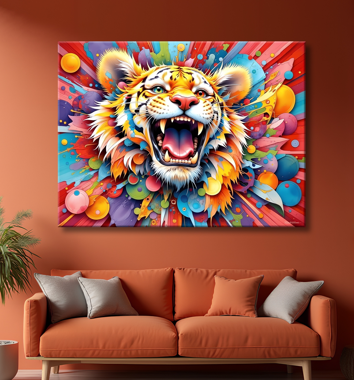 Tableau tigre pop art - Explosion de couleurs et style graphique avec decor