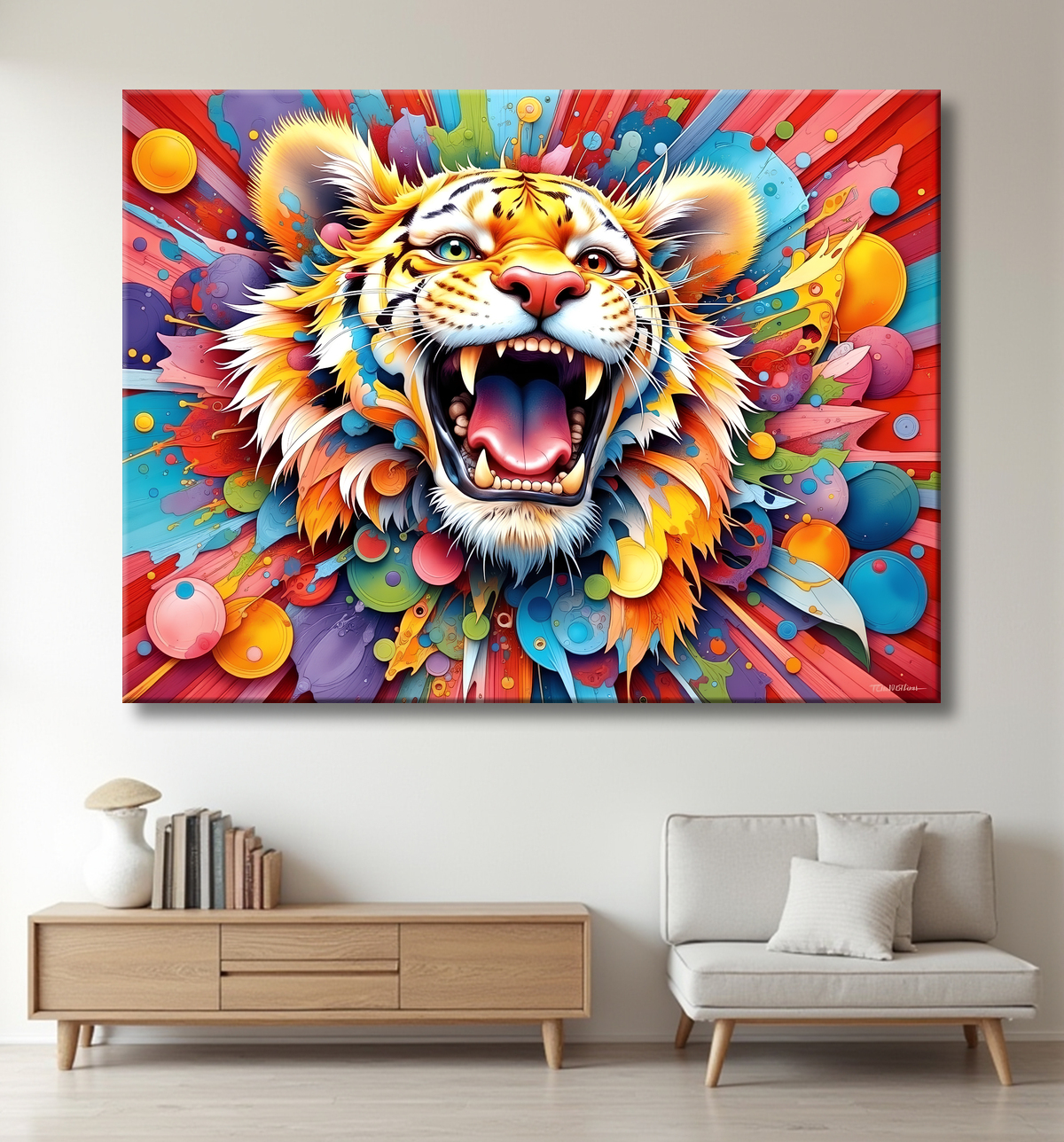 Tableau tigre pop art - Explosion de couleurs et style graphique avec decor