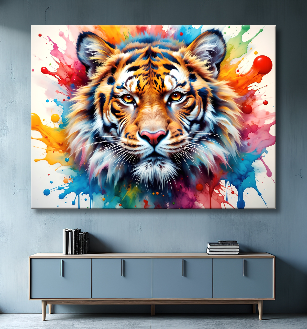 Tableau tigre pop art - Explosion de couleurs et style graphique avec decor
