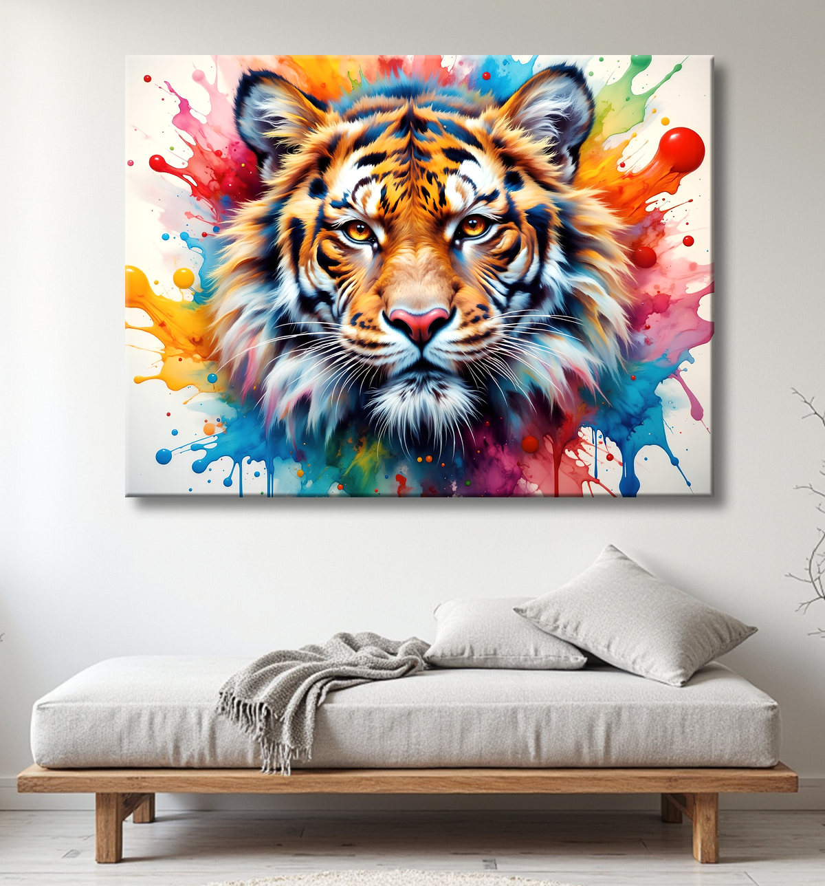 Tableau tigre pop art - Explosion de couleurs et style graphique avec decor