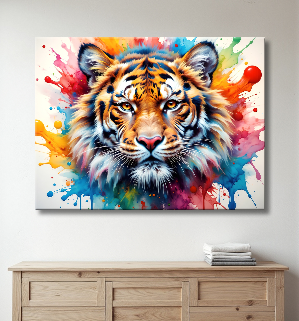 Tableau tigre pop art - Explosion de couleurs et style graphique avec decor