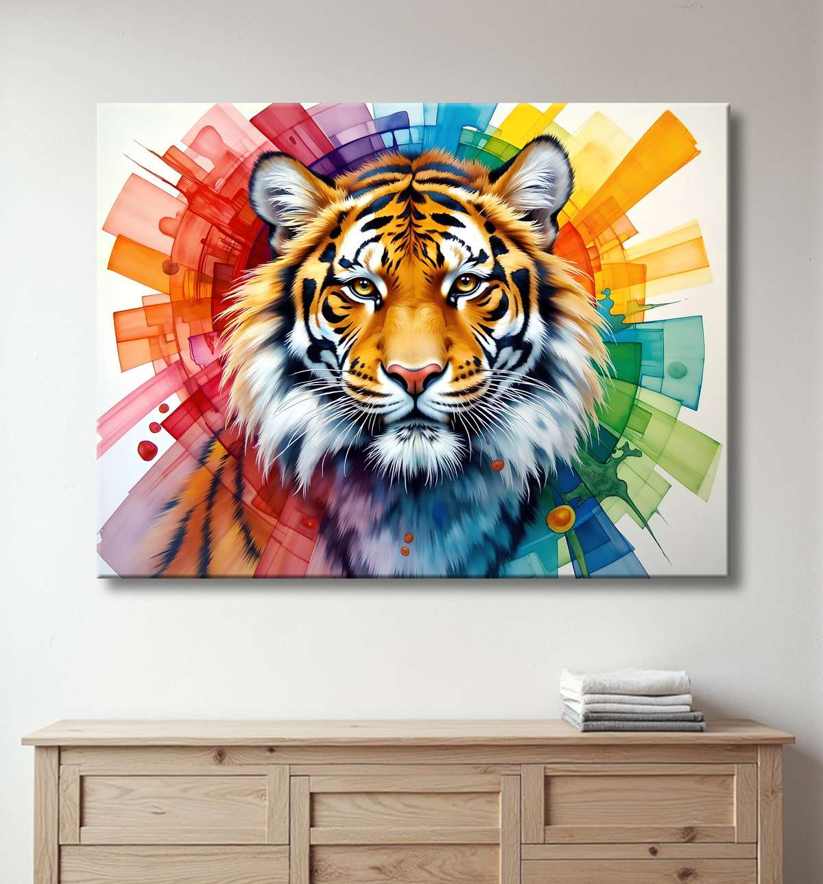 Tableau tigre pop art - Explosion de couleurs et style graphique avec decor
