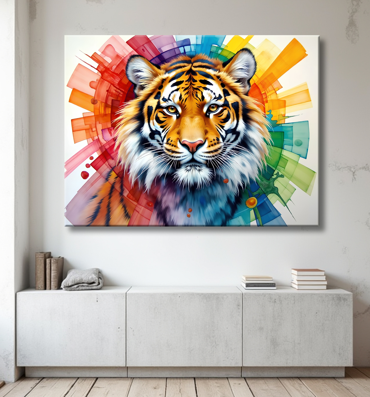 Tableau tigre pop art - Explosion de couleurs et style graphique avec decor
