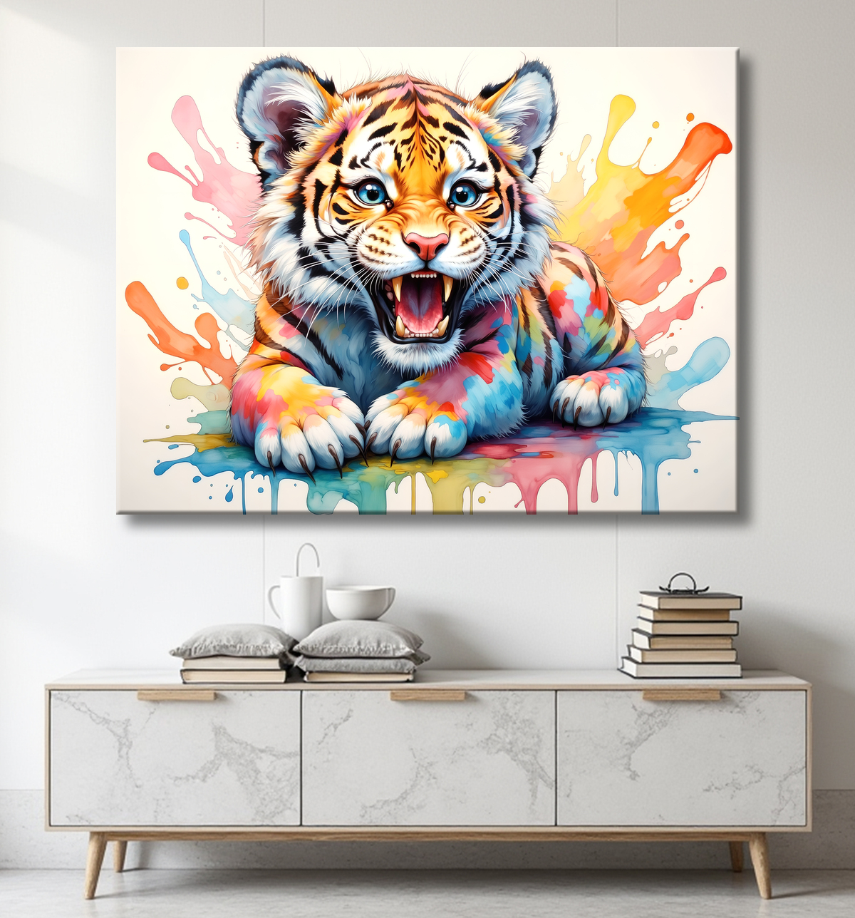 Tableau tigre pop art - Explosion de couleurs et style graphique avec decor