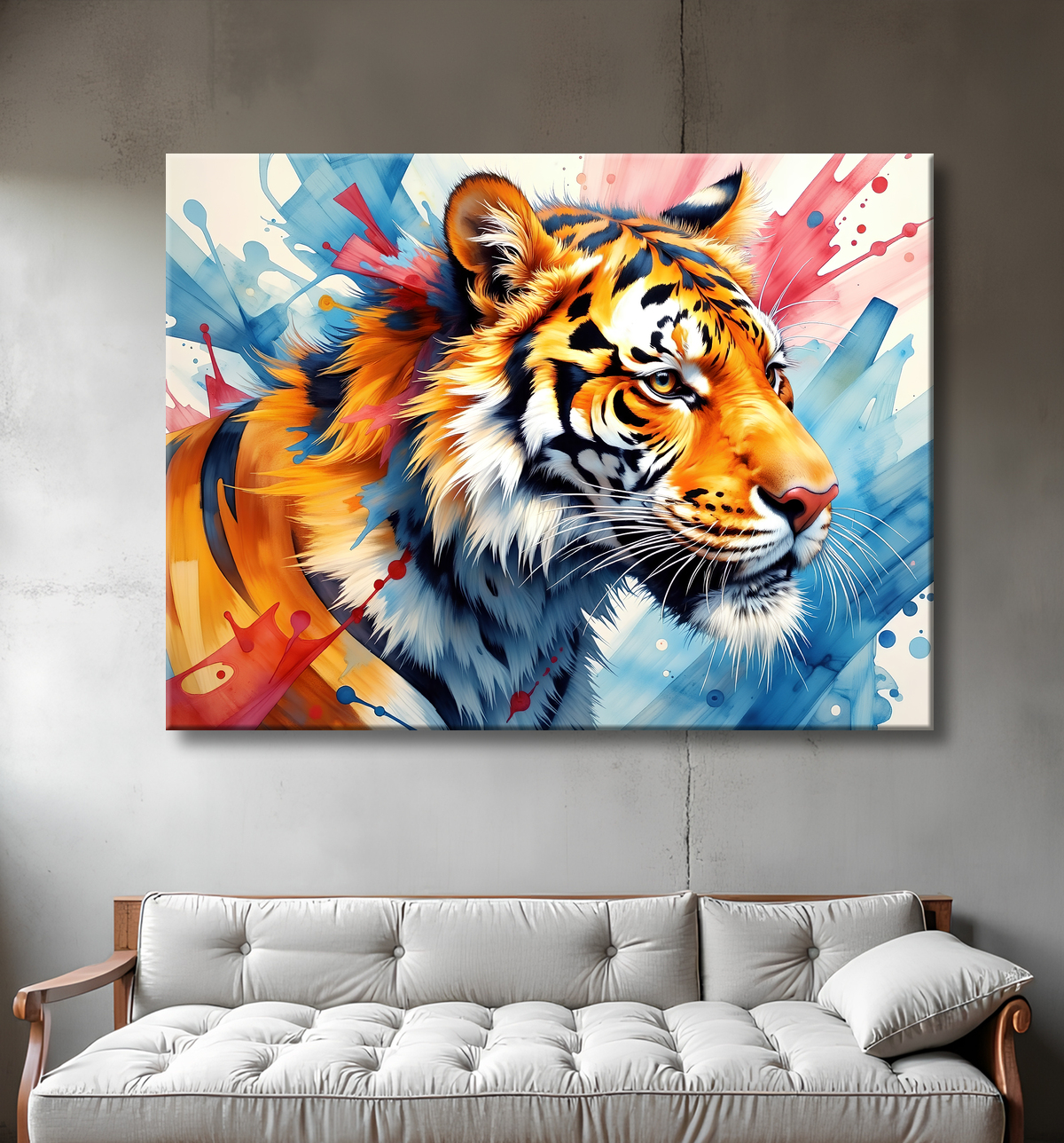 Tableau tigre pop art - Explosion de couleurs et style graphique avec decor