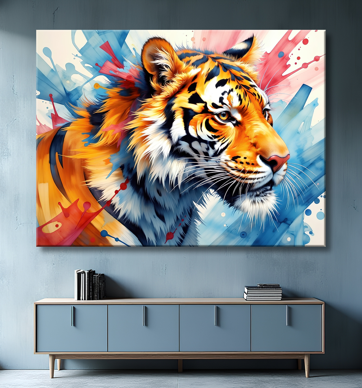 Tableau tigre pop art - Explosion de couleurs et style graphique avec decor