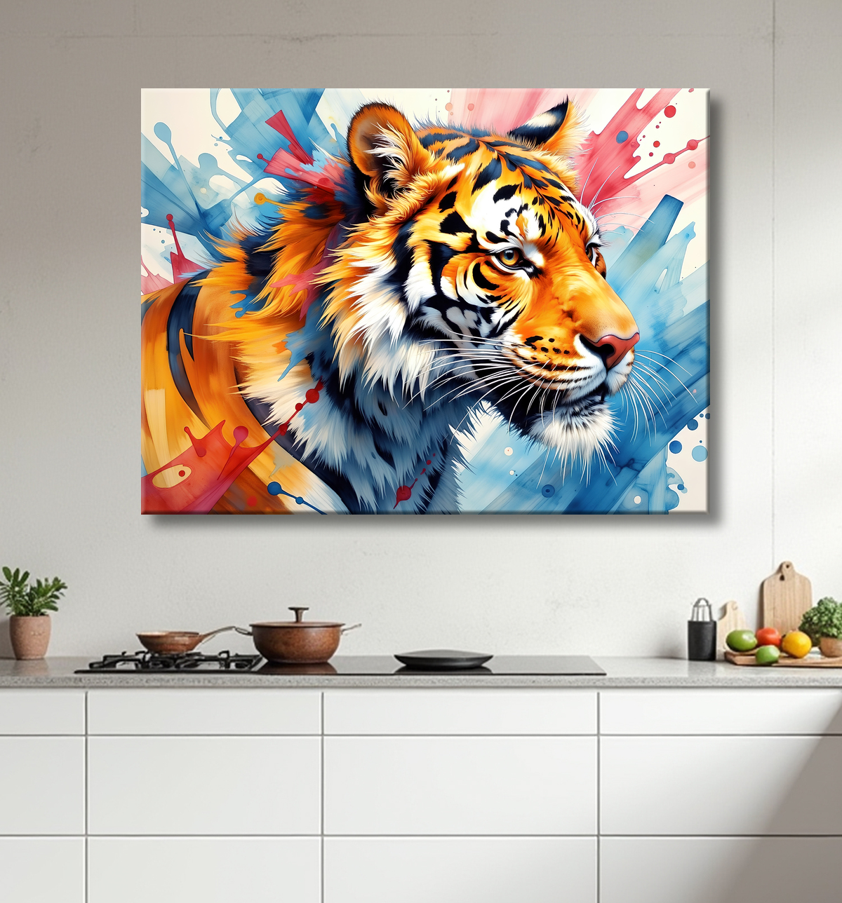 Tableau tigre pop art - Explosion de couleurs et style graphique avec decor