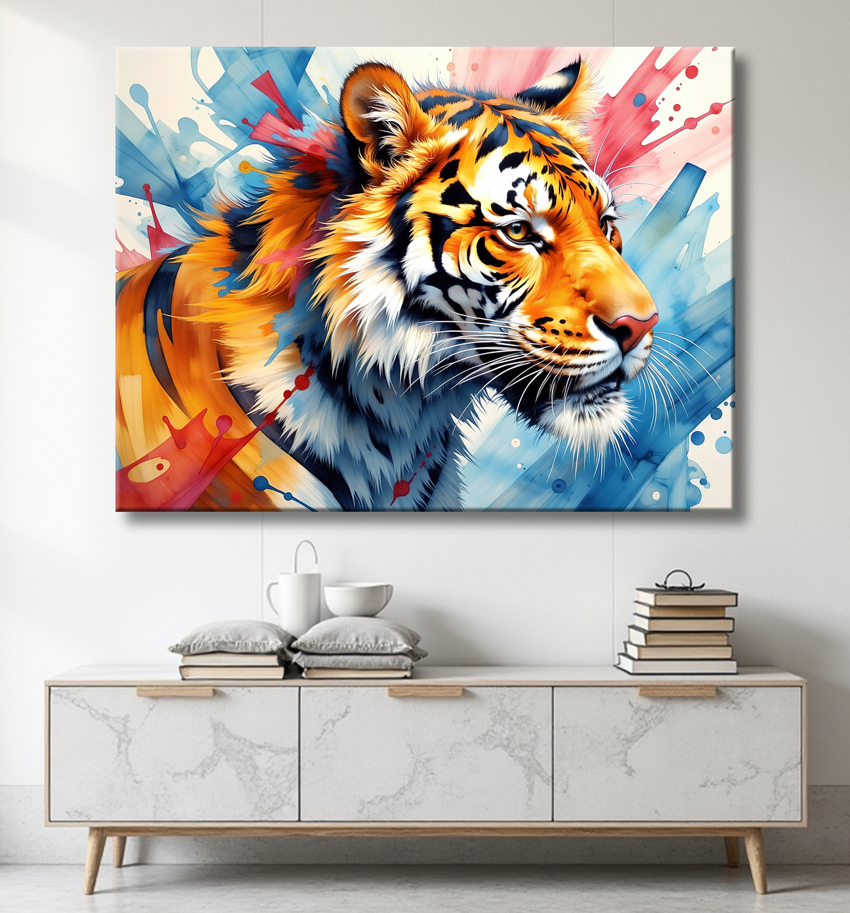 Tableau tigre pop art - Explosion de couleurs et style graphique avec decor