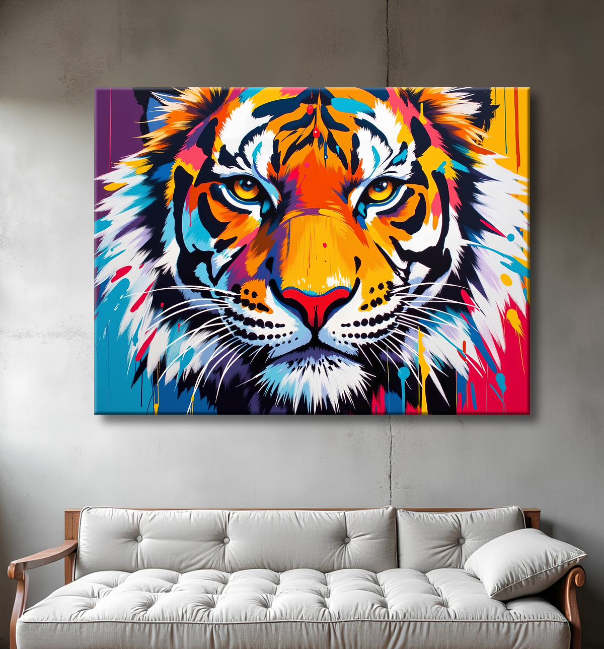 Tableau tigre pop art - Design graphique et couleurs saturées avec decor