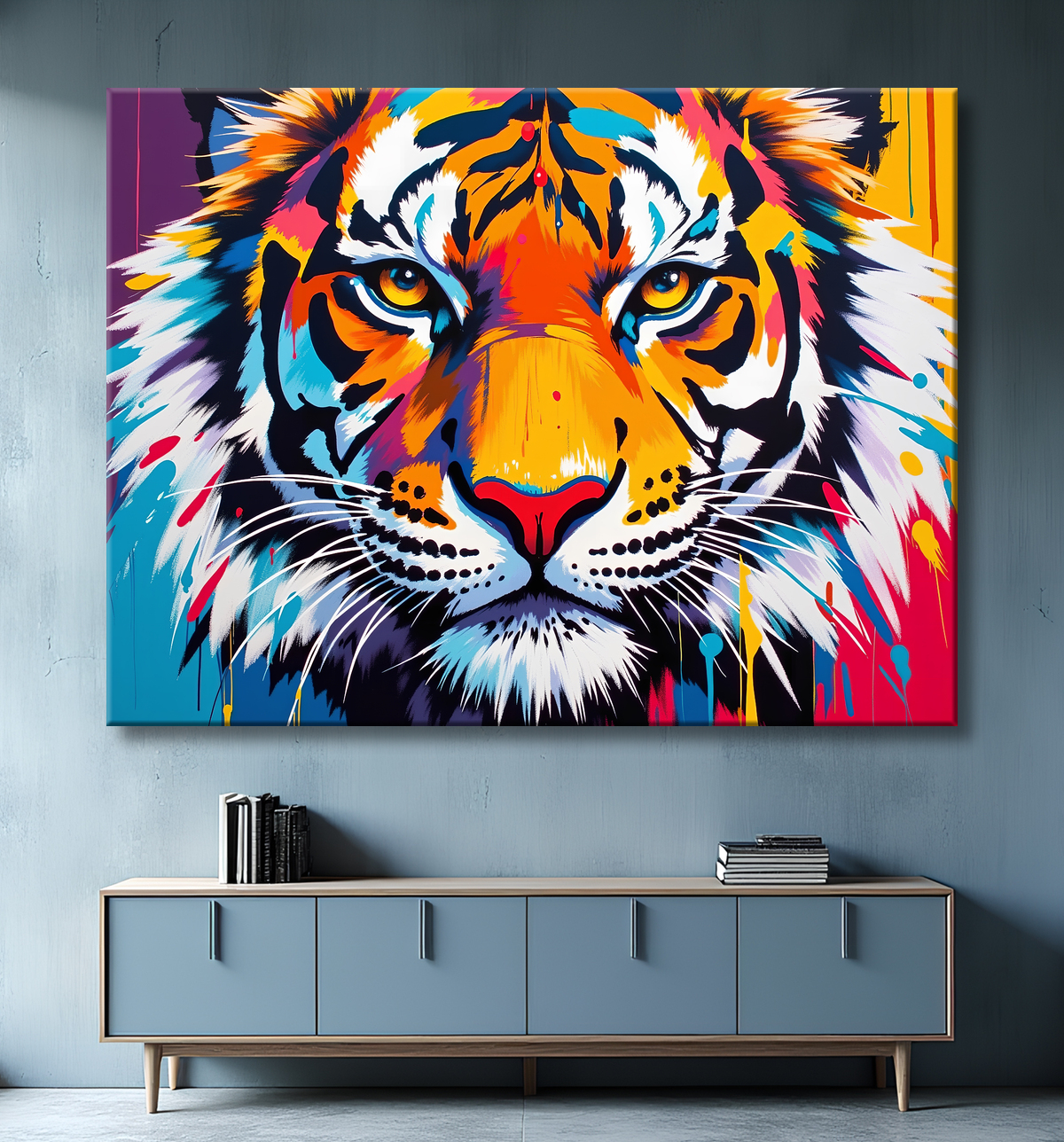 Tableau tigre pop art - Design graphique et couleurs saturées avec decor