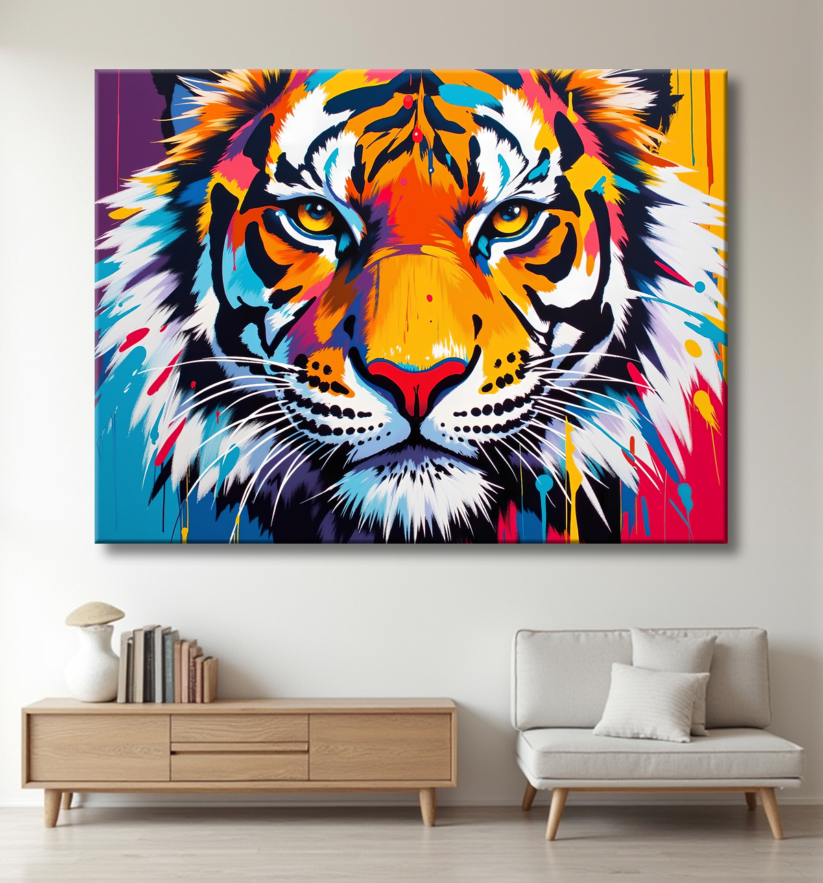 Tableau tigre pop art - Design graphique et couleurs saturées avec decor