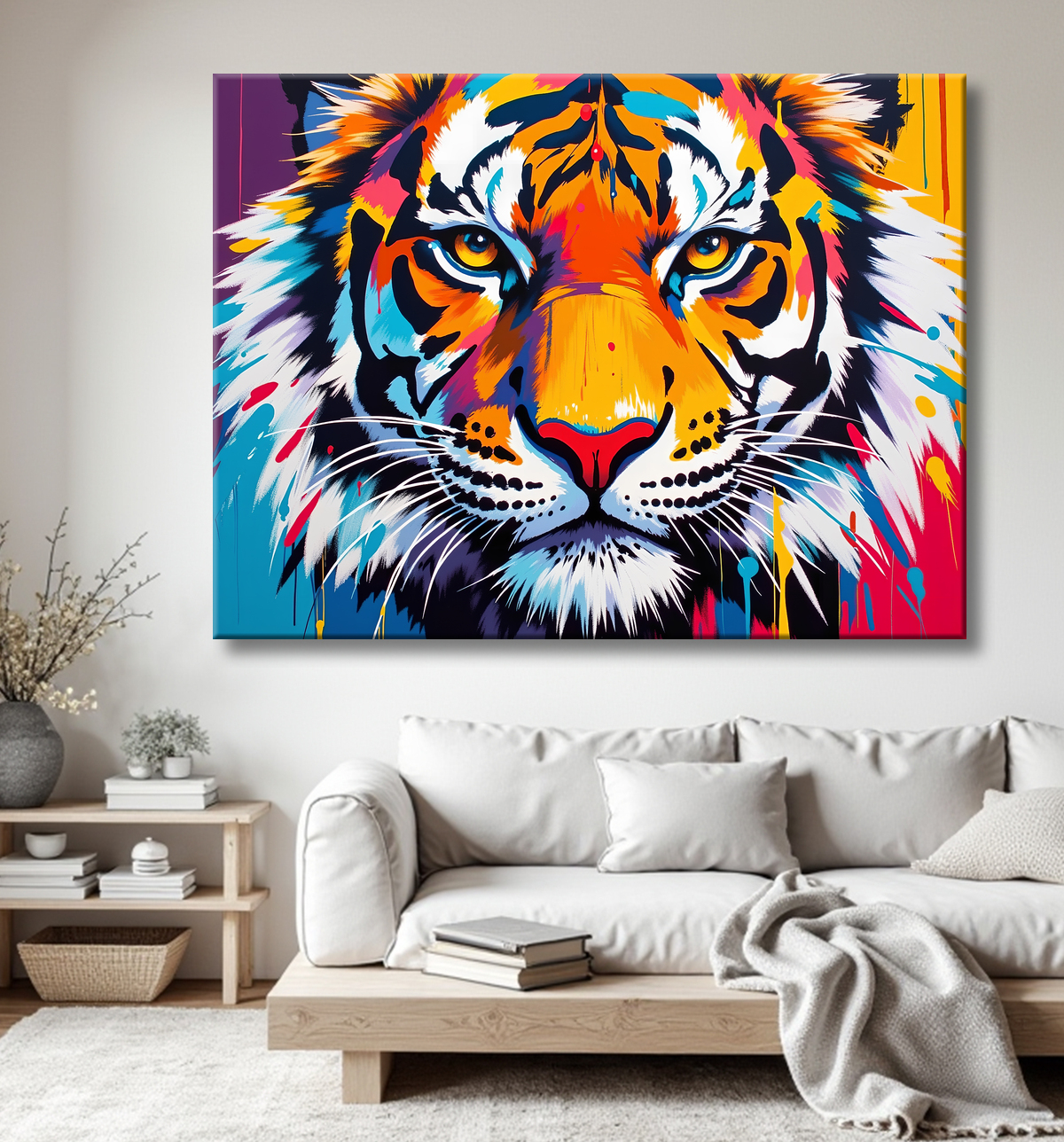 Tableau tigre pop art - Design graphique et couleurs saturées avec decor