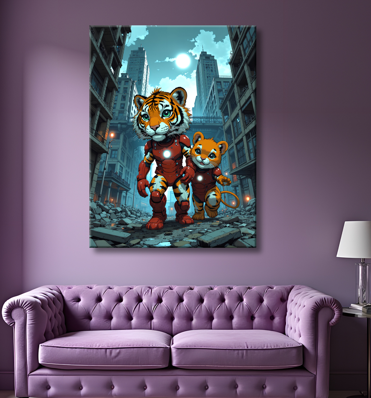 Tableau tigre super-héros coloré | Décoration pop et SF avec decor