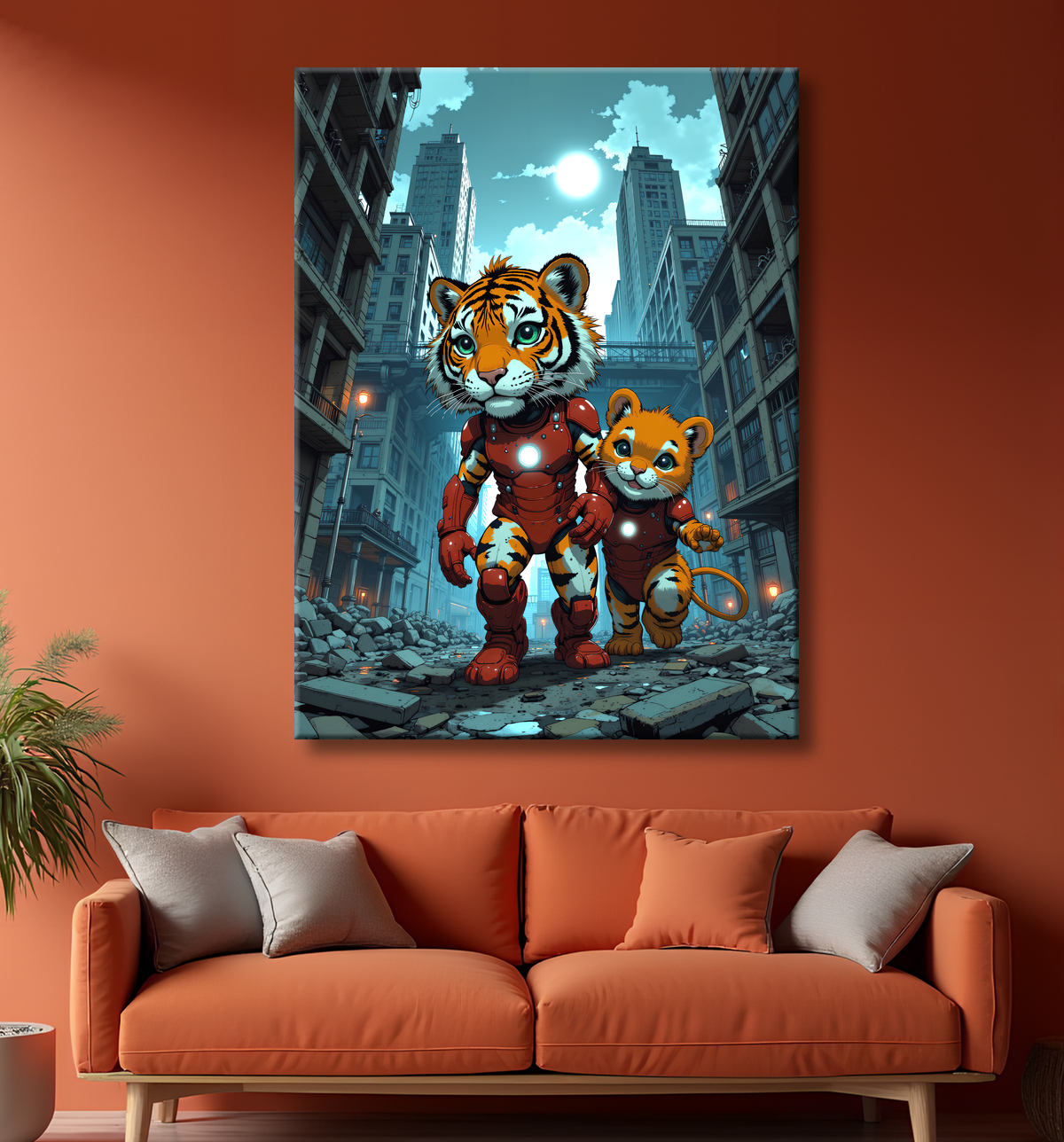 Tableau tigre super-héros coloré | Décoration pop et SF avec decor