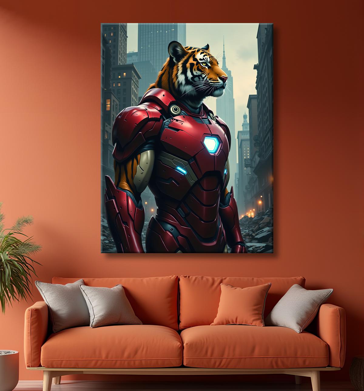 Tableau tigre super-héros coloré | Décoration pop et SF avec decor