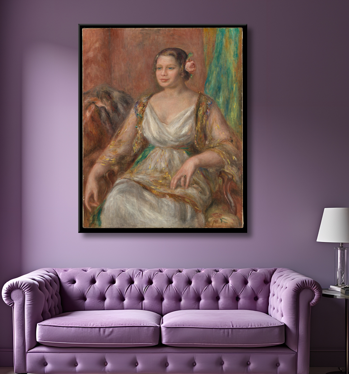 Reproduction Tilla Durieux (Ottilie Godeffroy, 1880-1971) de Auguste Renoir avec decor