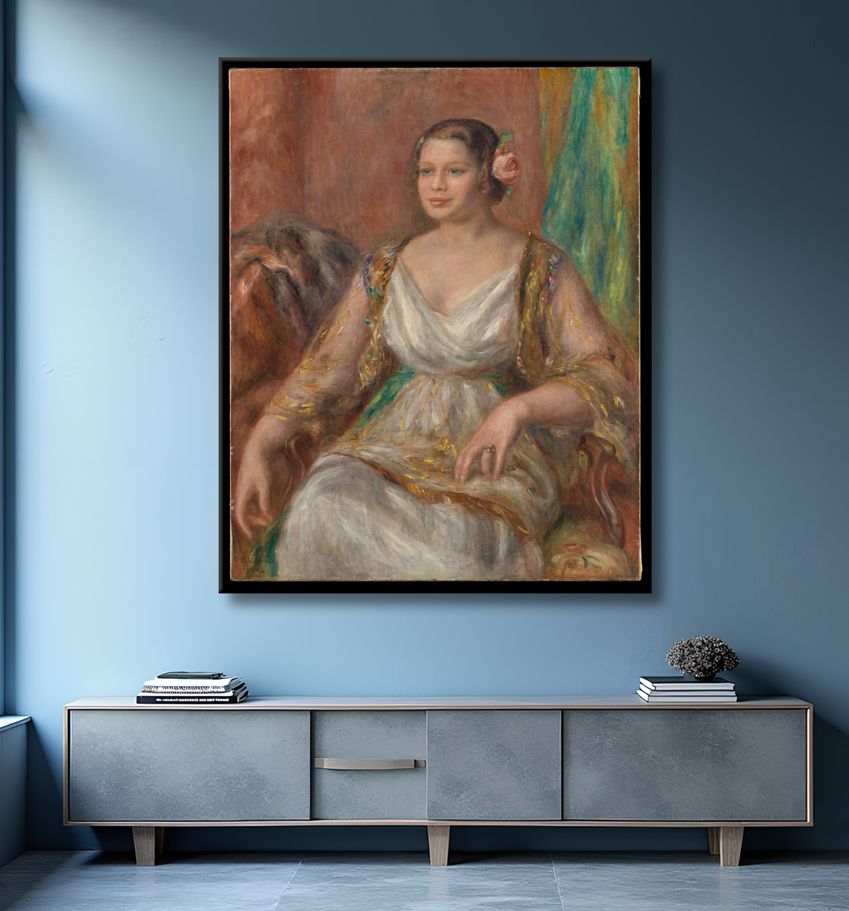 Reproduction Tilla Durieux (Ottilie Godeffroy, 1880-1971) de Auguste Renoir avec decor