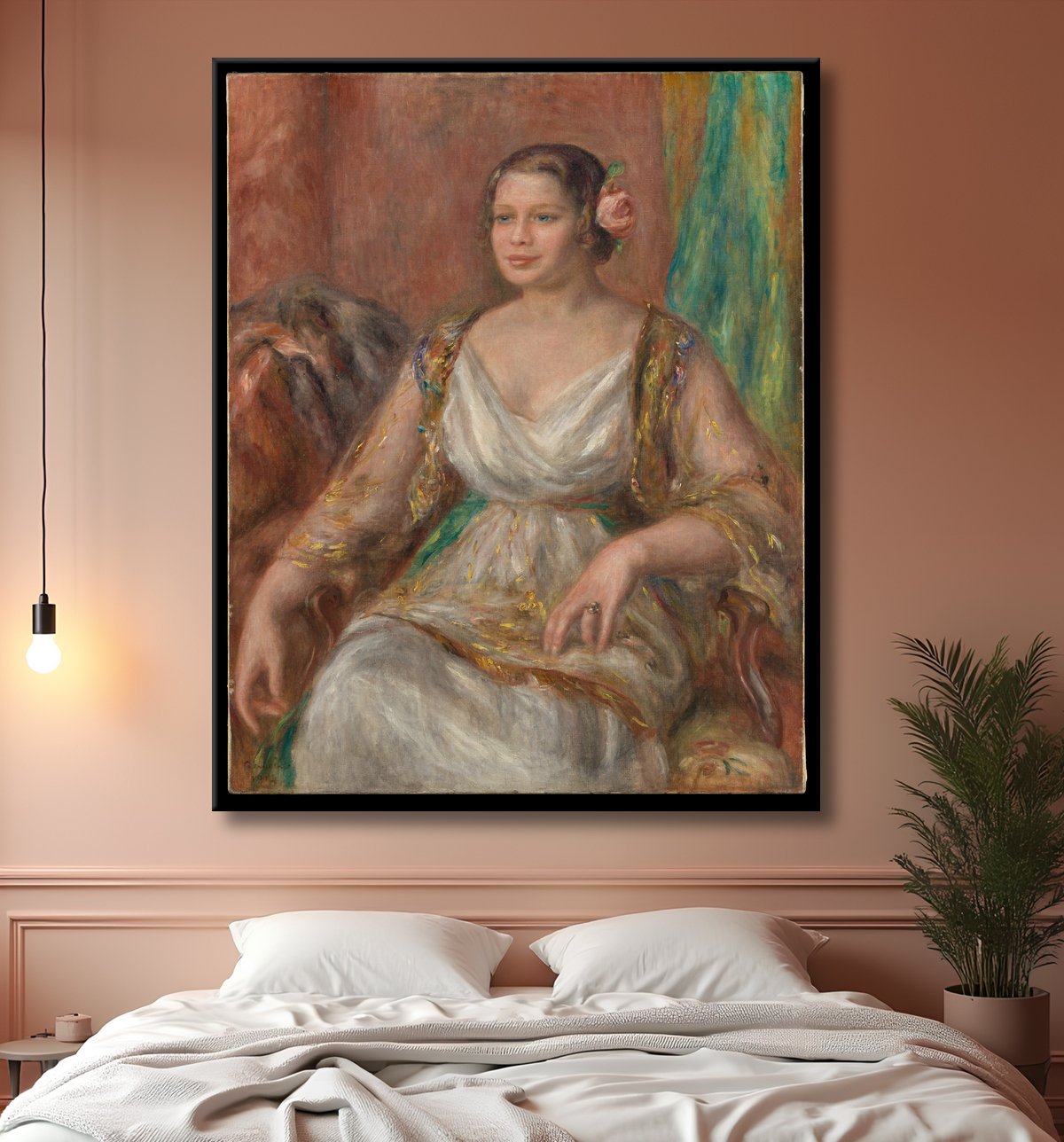 Reproduction Tilla Durieux (Ottilie Godeffroy, 1880-1971) de Auguste Renoir avec decor