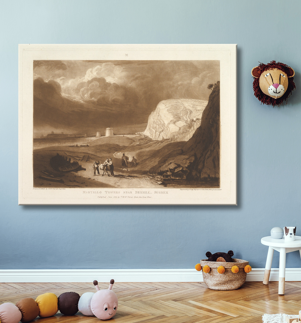 Reproduction Tours Martello près de Bexhill, Sussex (Liber Studiorum, partie VII, planche 34) de Joseph Mallord William Turner avec decor
