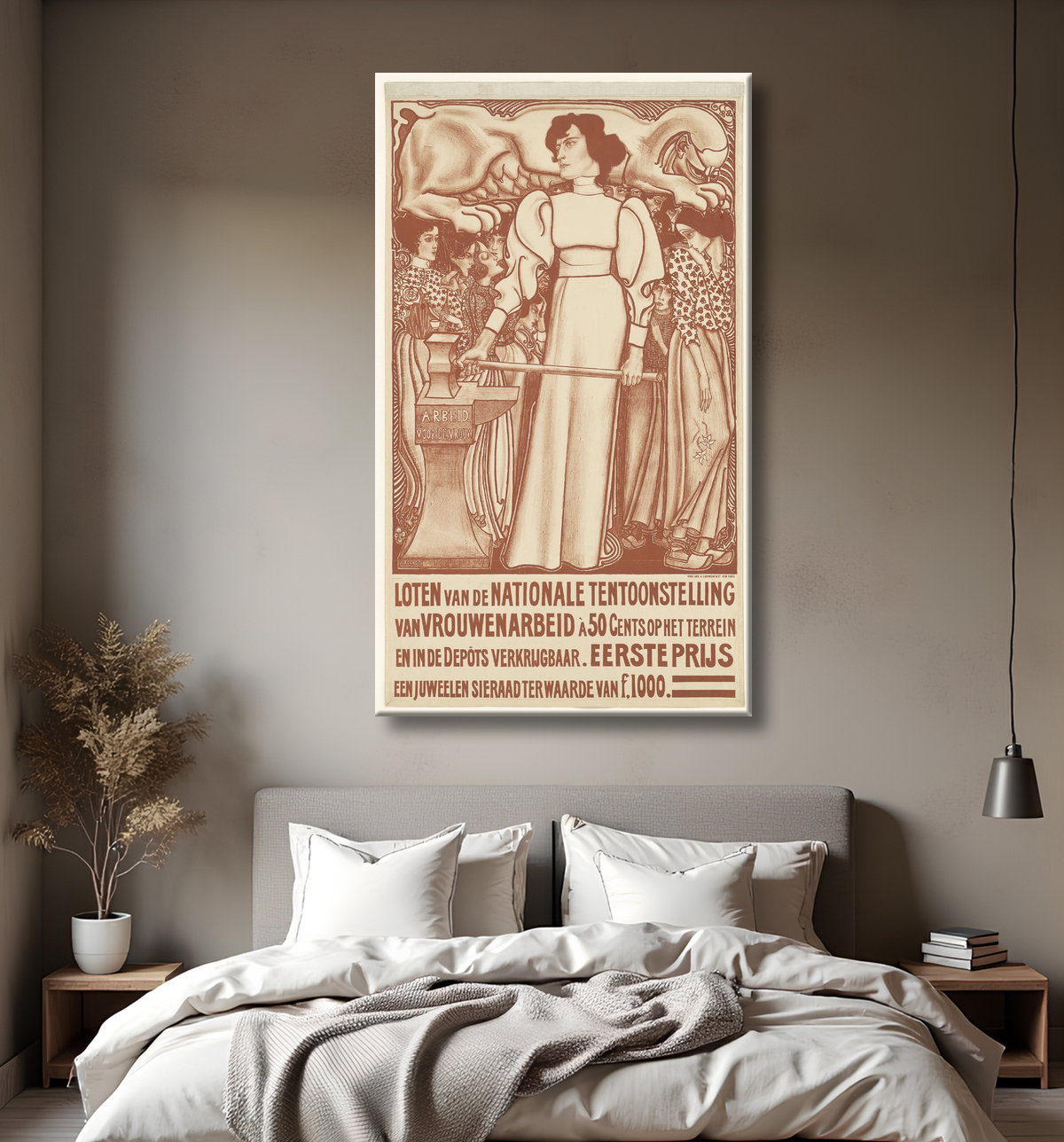 Reproduction Travail pour la femme. Billets de l'Exposition Nationale du Travail Féminin à 50 centimes disponibles sur place et dans les Dépôts. Premier prix un bijou d'une valeur de f.1000,- de Jan Toorop avec decor