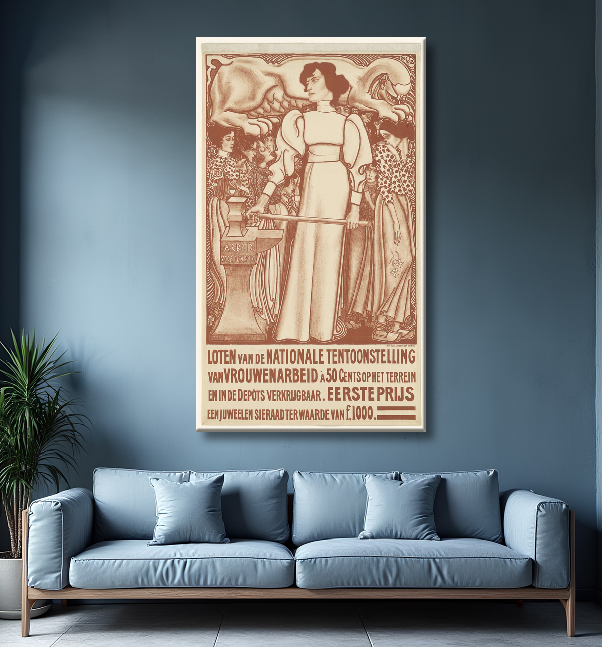 Reproduction Travail pour la femme. Billets de l'Exposition Nationale du Travail Féminin à 50 centimes disponibles sur place et dans les Dépôts. Premier prix un bijou d'une valeur de f.1000,- de Jan Toorop avec decor