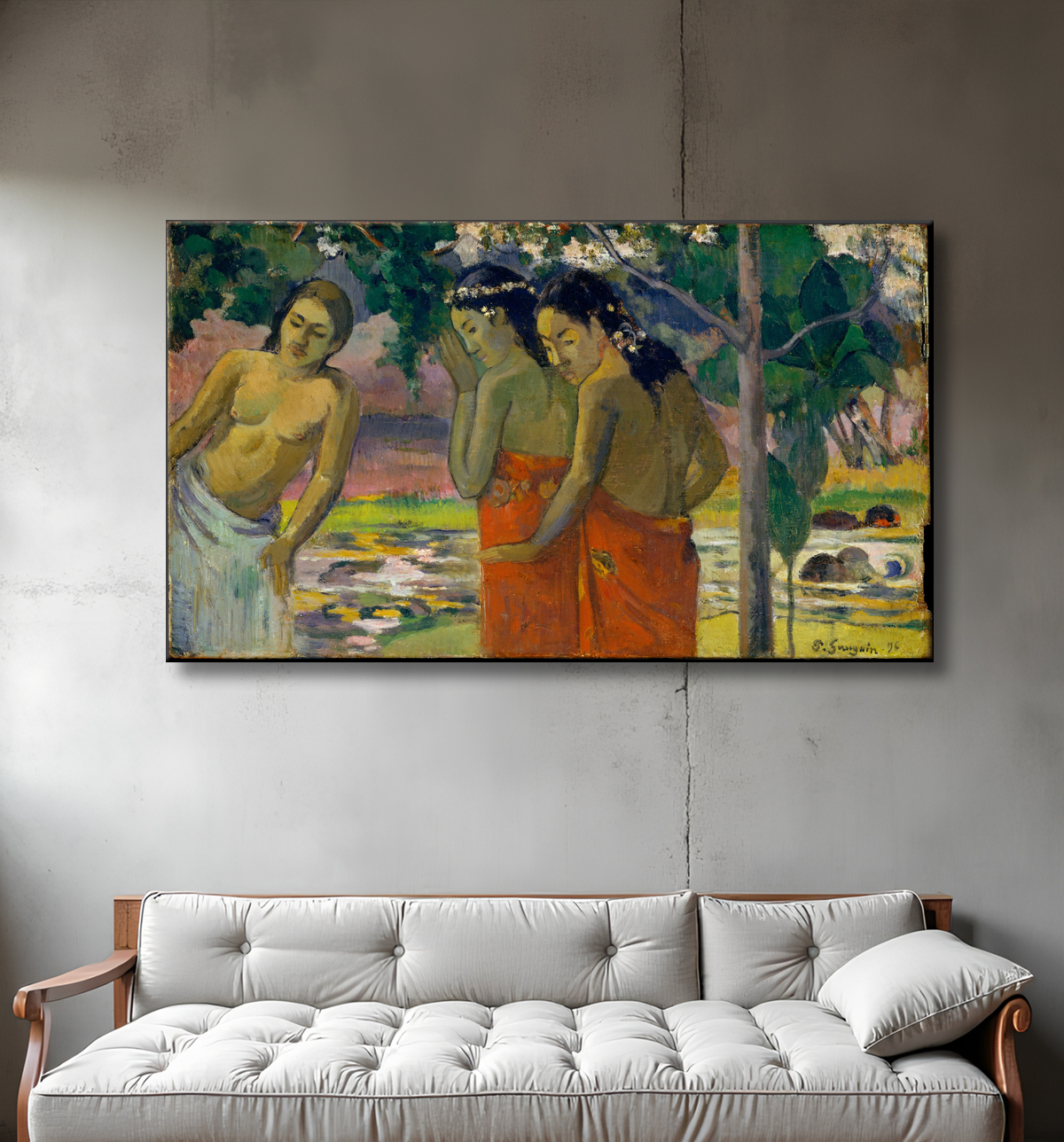 Reproduction Trois femmes tahitiennes de Paul Gauguin avec decor