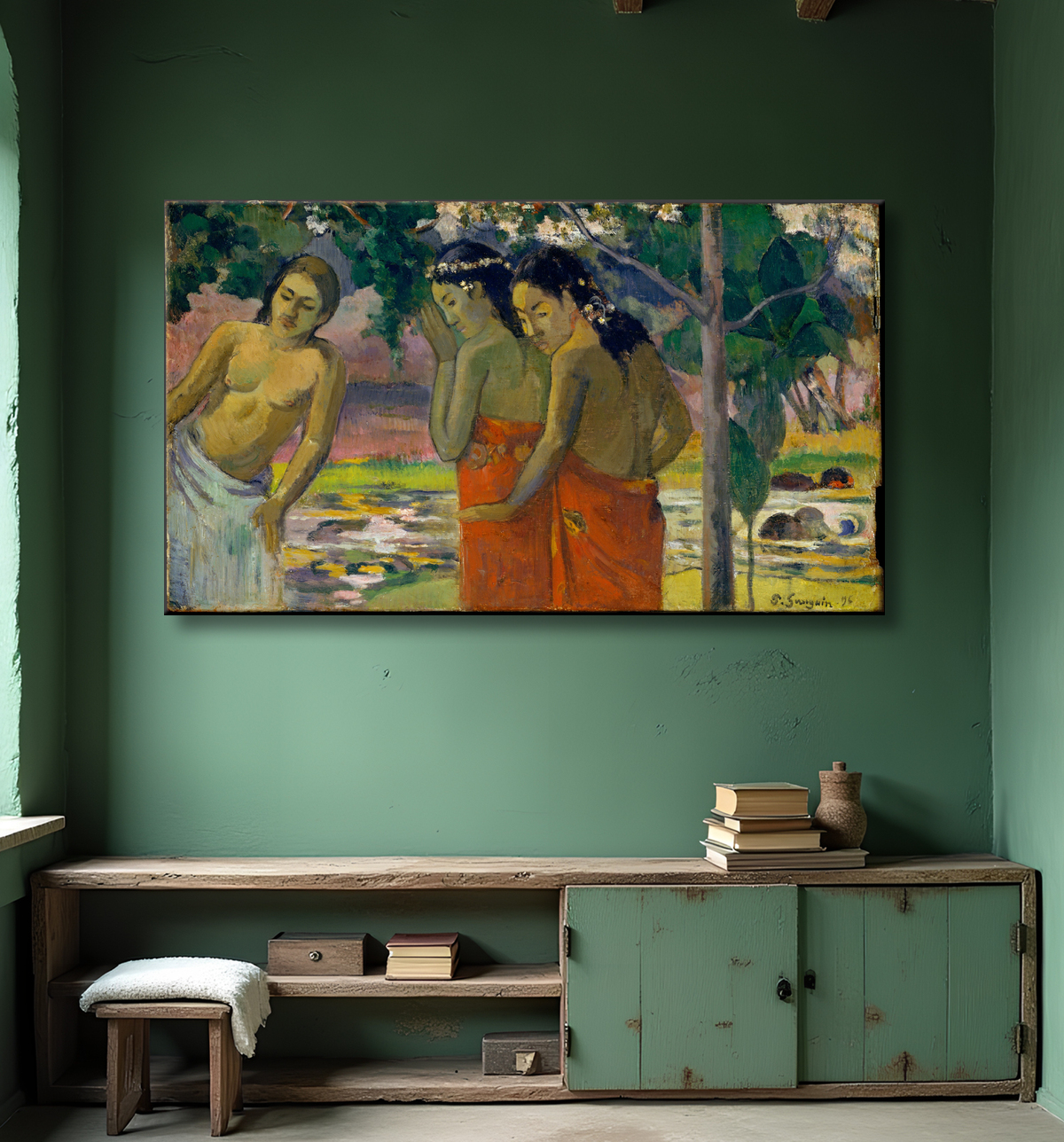 Reproduction Trois femmes tahitiennes de Paul Gauguin avec decor