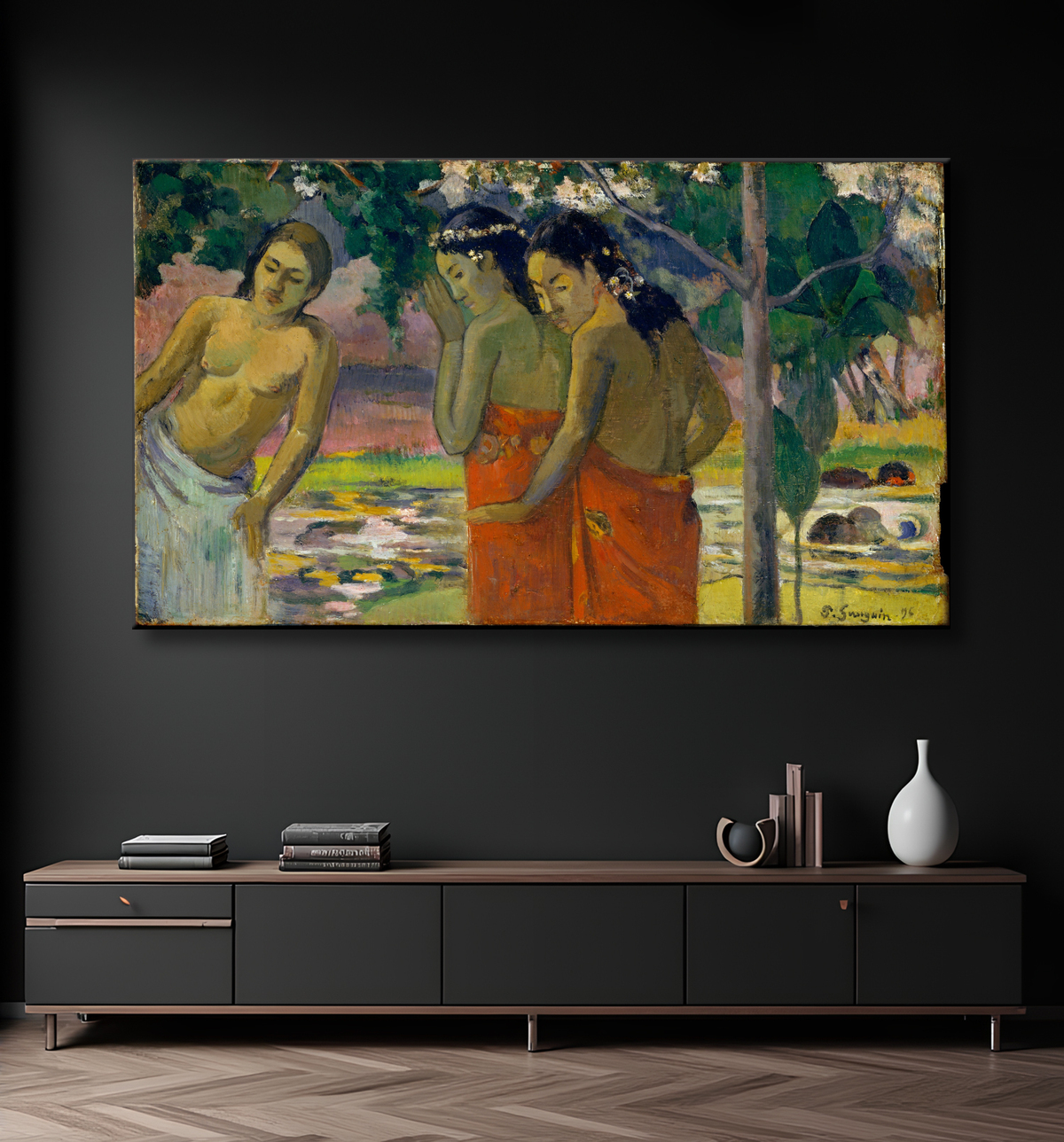 Reproduction Trois femmes tahitiennes de Paul Gauguin avec decor