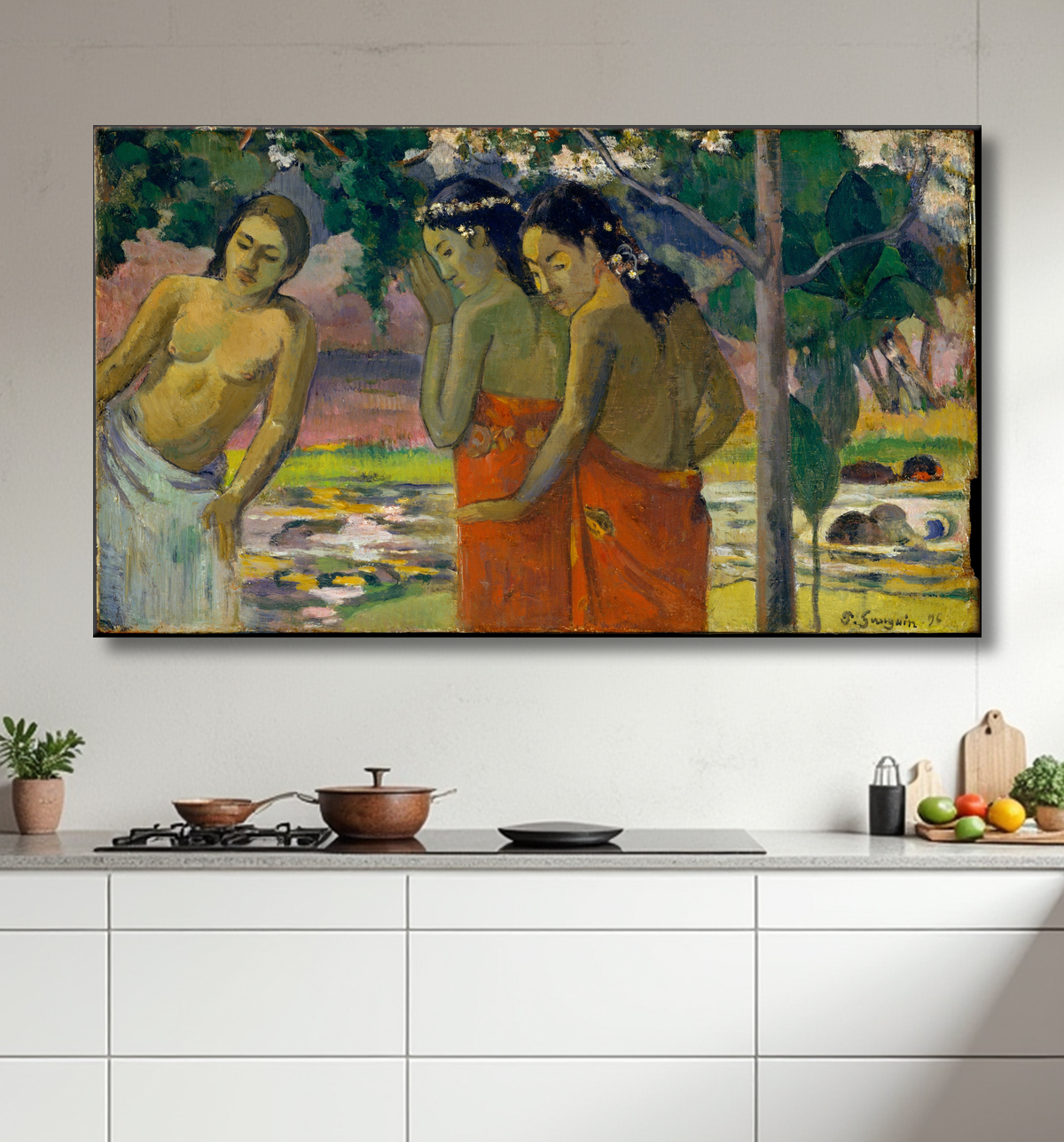 Reproduction Trois femmes tahitiennes de Paul Gauguin avec decor