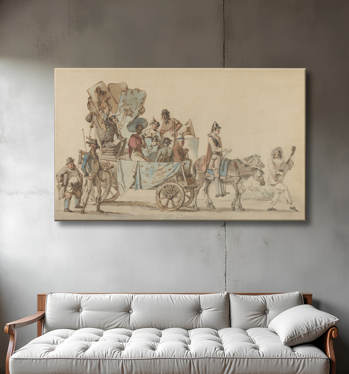 Reproduction Troupe de théâtre sur la route de Eugène Delacroix avec decor