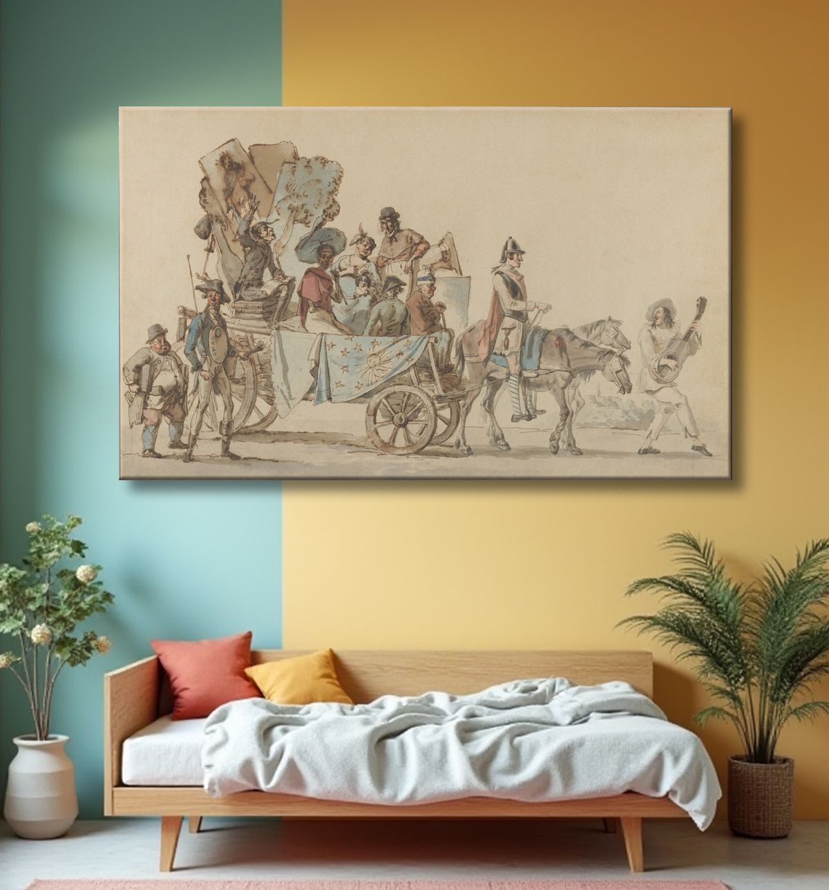 Reproduction Troupe de théâtre sur la route de Eugène Delacroix avec decor