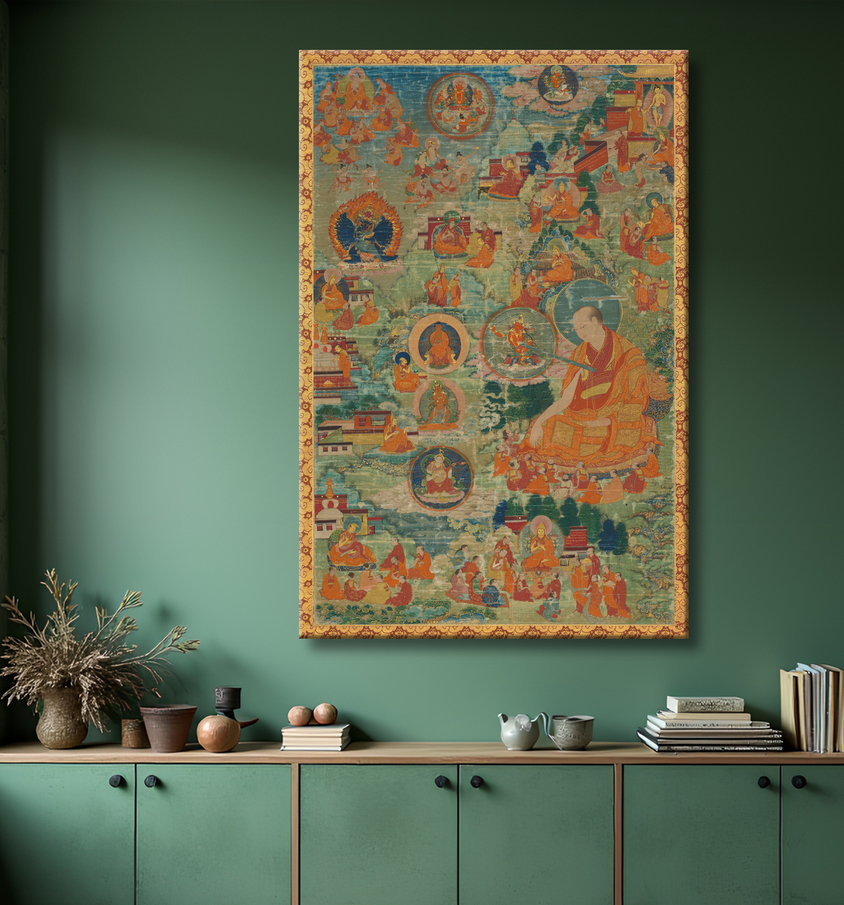Reproduction Tsong-kha-pa et scènes de sa vie avec decor
