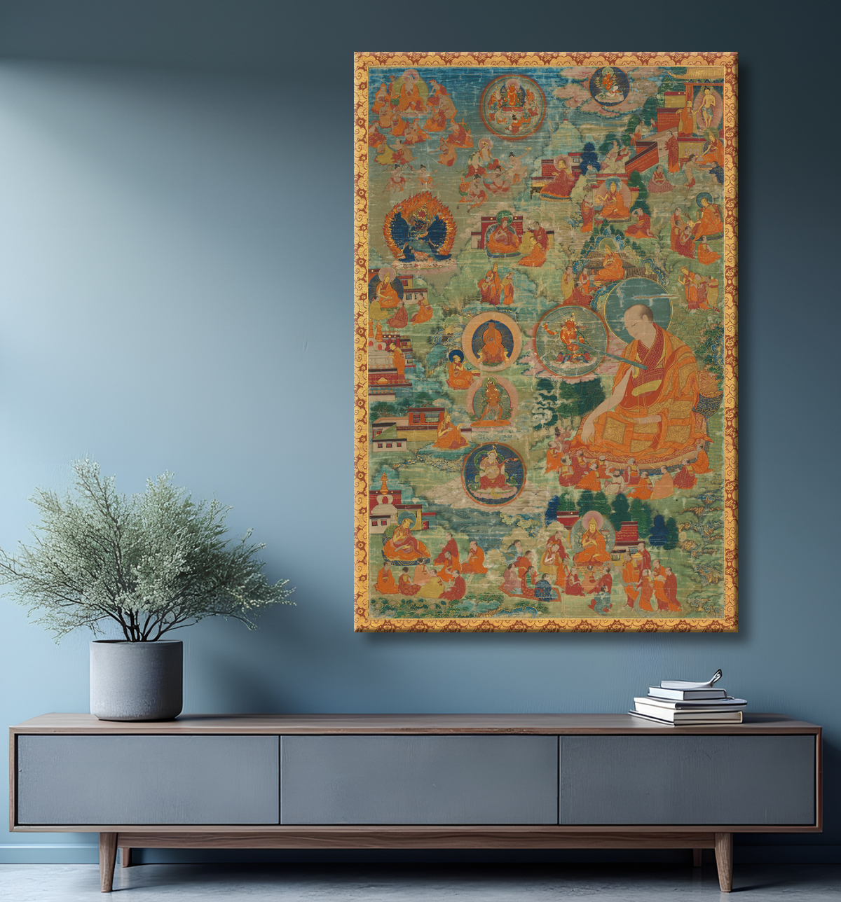 Reproduction Tsong-kha-pa et scènes de sa vie avec decor