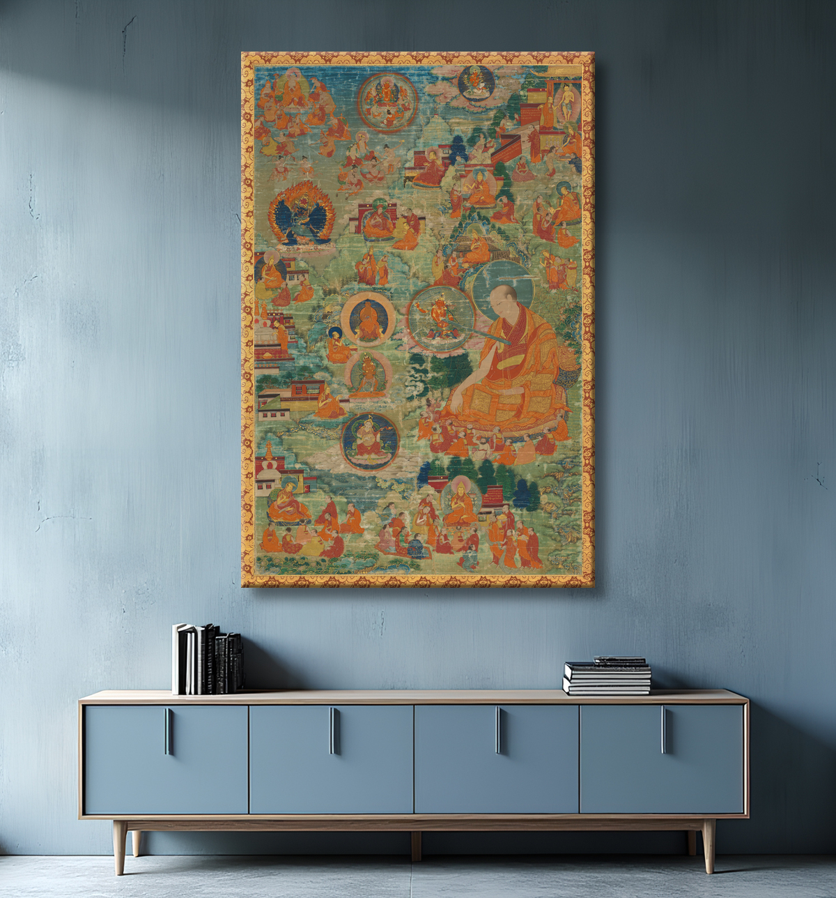 Reproduction Tsong-kha-pa et scènes de sa vie avec decor