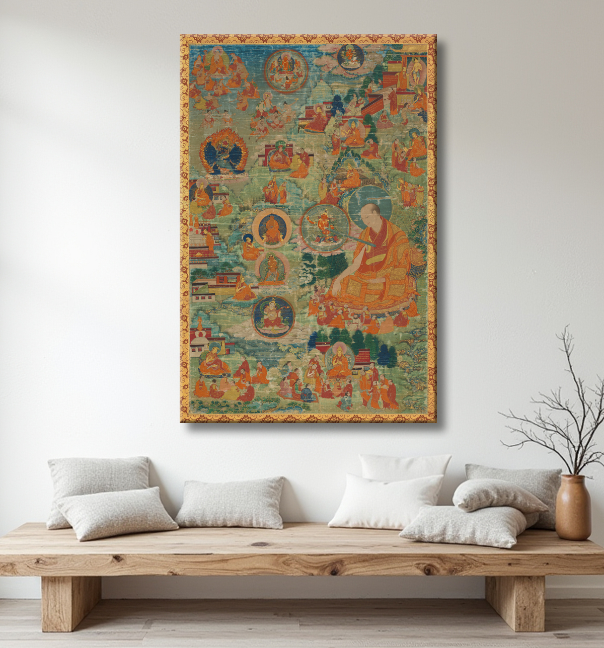 Reproduction Tsong-kha-pa et scènes de sa vie avec decor