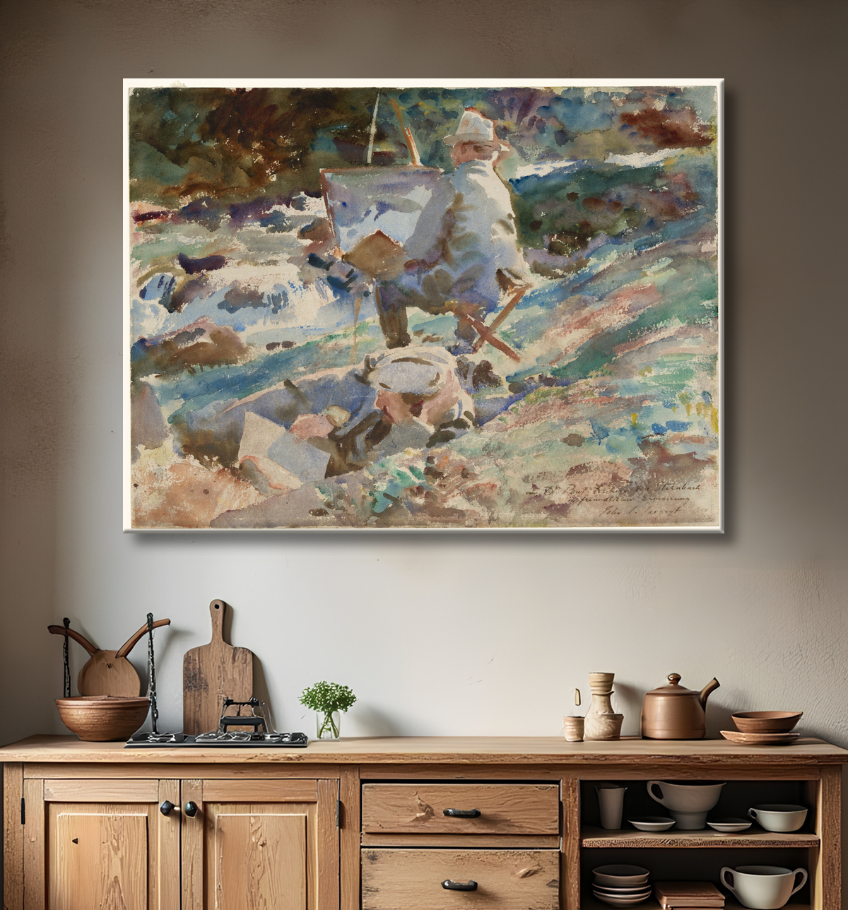 Reproduction Un artiste à son chevalet de John Singer Sargent avec decor