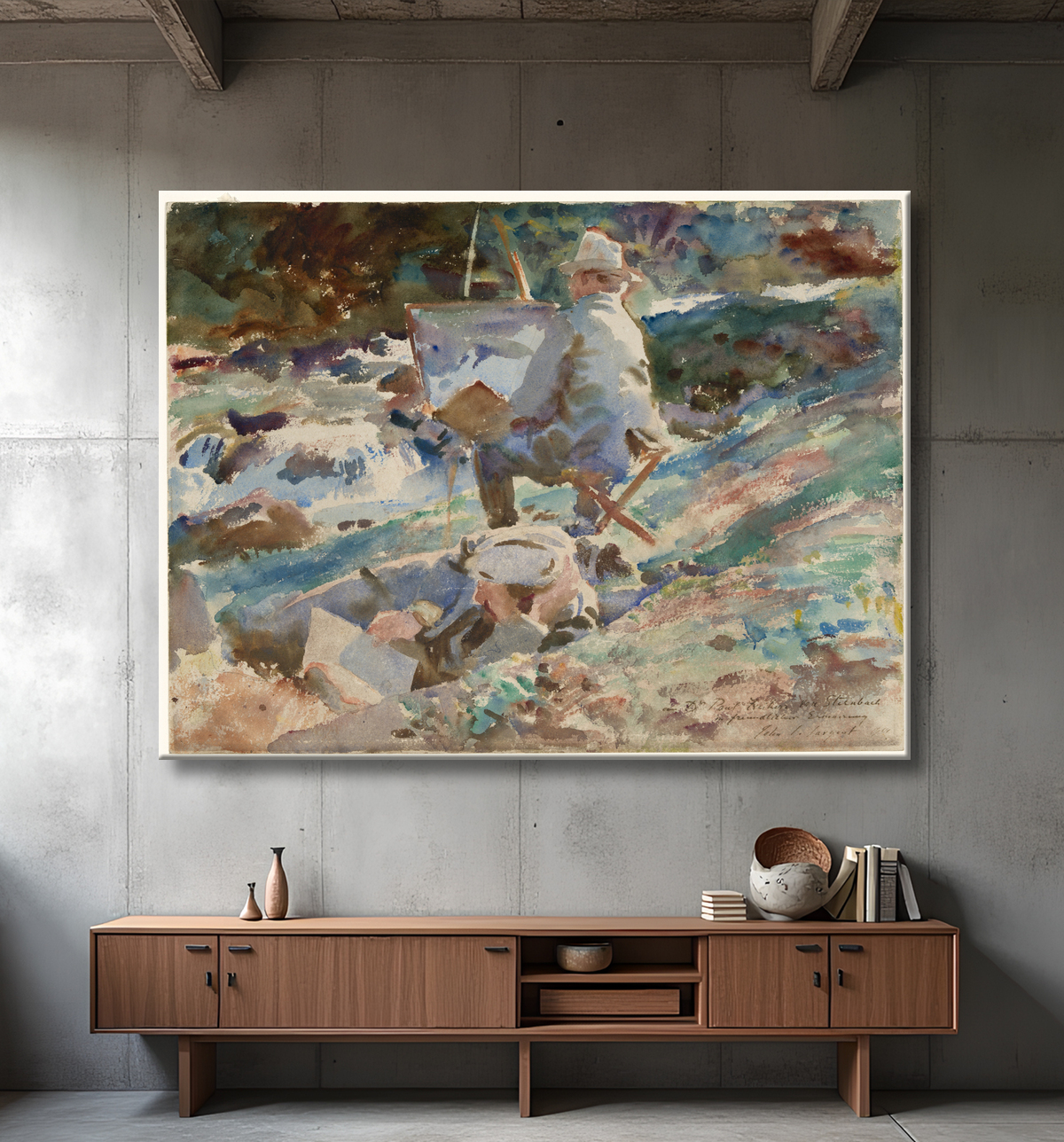 Reproduction Un artiste à son chevalet de John Singer Sargent avec decor