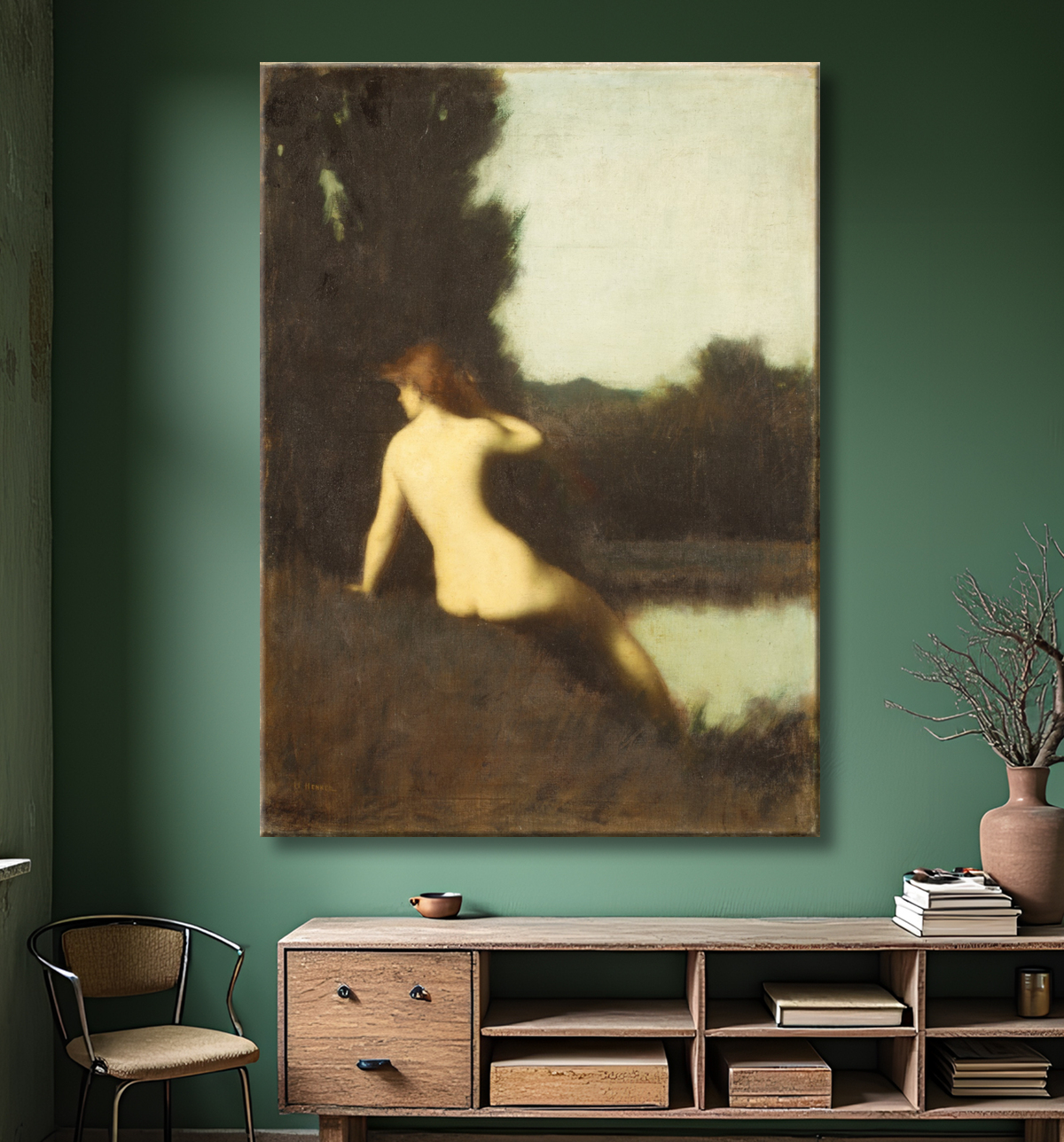 Reproduction Un baigneur (Echo) de Jean-Jacques Henner avec decor
